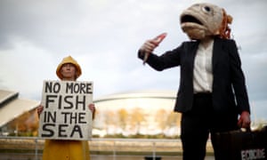 Ocean Rebellion activists protest against destructive industrial fishing during Cop26, in Glasgow.