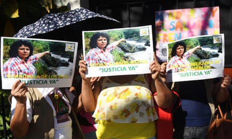 Activists protest against the death of Berta Cáceres. Seven men were convicted of carrying out the murder but Castillo is the only person so far charged with masterminding the crime.