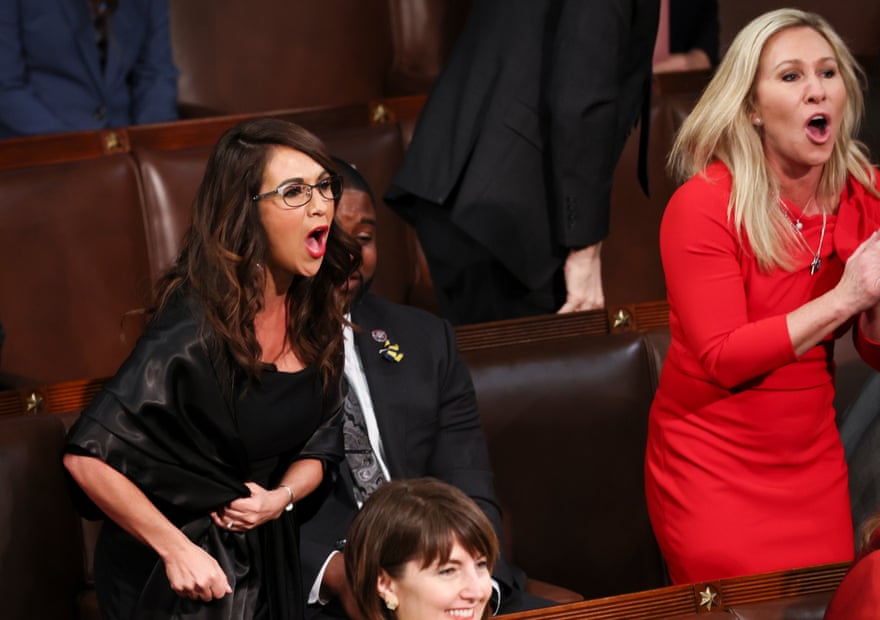 Boebert and Greene heckling President Biden at his first State of the Union address in March 2022.
