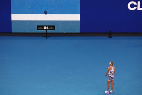 Victoria Azarenka watches the line decision go against her.