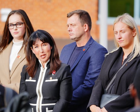 Leighann McCready, mother of Jaysley Beck, speaks to the media outside court