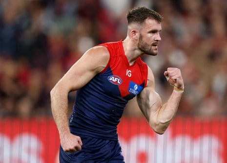 Joel Smith celebrates scoring the Demons’ second goal.