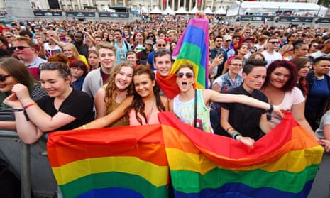 Young people celebrate in Trafalgar Square during the Pride London parade in June.