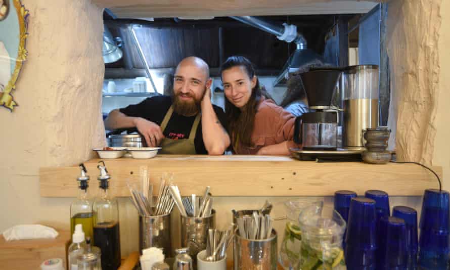 Aleksandra Paravyan and her brother Dmitry in their cafe, Hummus Kimchi, in Yerevan.