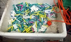 Used needles from steroid use at a gym in the north of England.