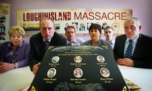 Loughinisland pub shootings<br>(Left - right) Moira Casement, Patrcik McCreanor, barman Aidan O'Toole, Emma Rogan, Stephen Byrne and Paul Jenkinson at the Relatives for Justice press conference at the Ramada Hotel, Belfast, as the Police Ombudsman report on the Loughinisland pub shootings at Heights Bar in Co Down said that there was no evidence of collusion between police and the UVF gang in two areas of his investigation.