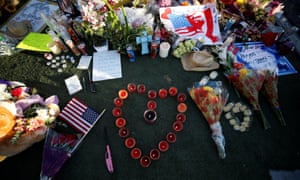 A makeshift memorial is pictured in the middle of Las Vegas Boulevard following the mass shooting.