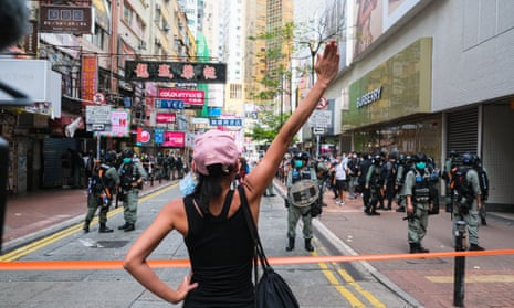 Protester raises fist