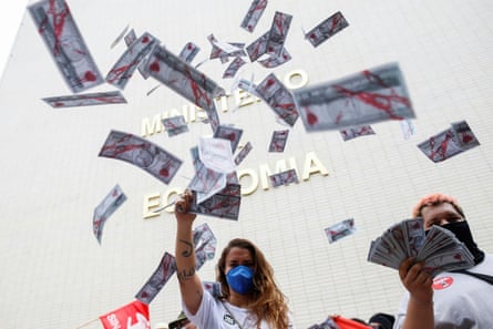 Protest against Brazil’s economy minister Paulo Guedes and Brazil’s President Jair Bolsonaro