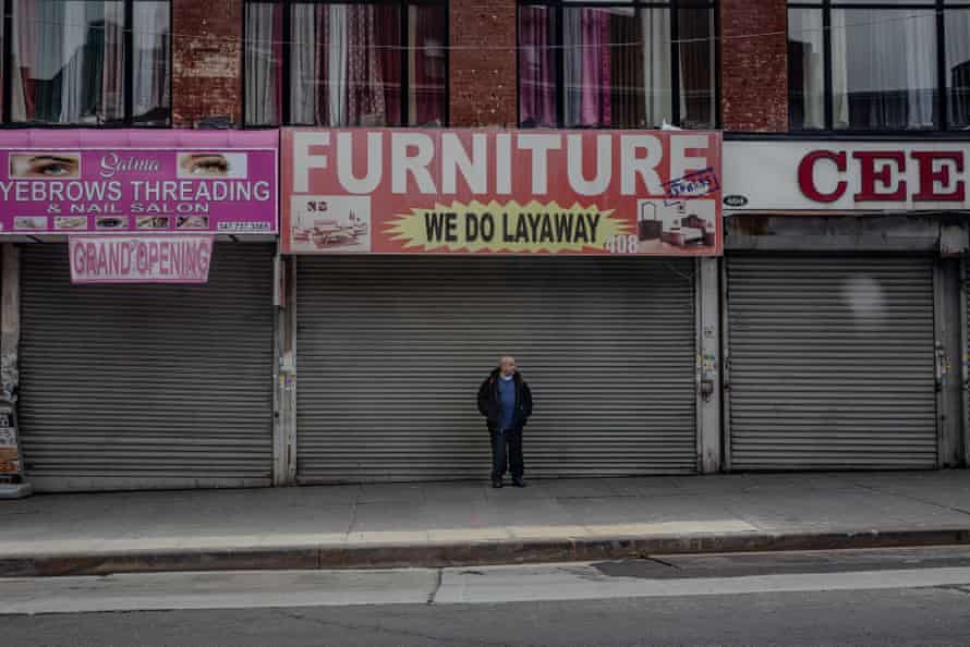 A lone person along the streets in the Bronx, New York on 30 March 2020. Photo By Jordan Gale