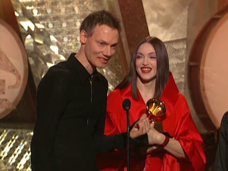 Orbit with Madonna at the 1999 Grammys, accepting the best pop album award for Ray of Light.