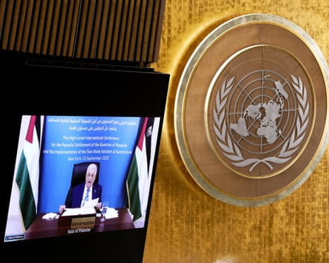 Mahmoud Abbas speaks virtually to the United Nations conference aimed at galvanizing support for a two-state solution.
