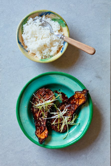 Miguel Barclay’s Chinese-inspired aubergine and rice.