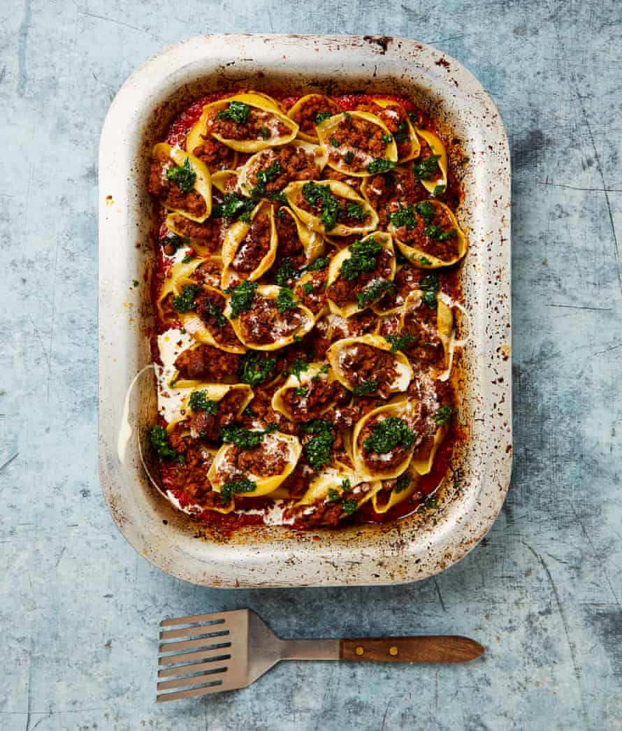 Vegetable lasagne, butter noodles and spicy stuffed shells: Yotam Ottolenghi’s pasta recipes | Food 1 Yotam Ottolenghi’s spicy stuffed pasta shells.