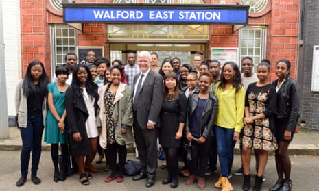 BBC director general Tony Hall with members of Creative Access on the set of EastEnders.