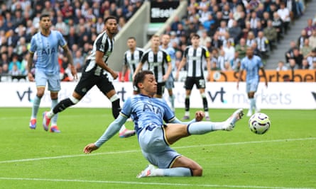 Brennan Johnson sends an effort goalwards that is eventually turned into his own net by Newcastle’s Dan Burn.