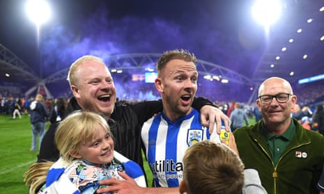 Jordan Rhodes celebrates with Huddersfield fans after his goal secured a trip to Wembley.
