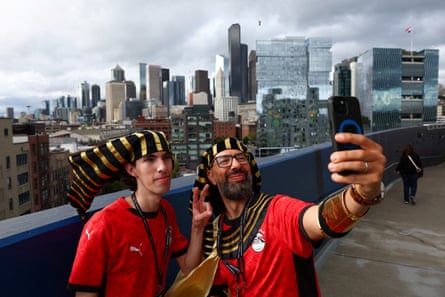 Egypt supporters take a selfie in Seattle before the 1-1 draw with Iran