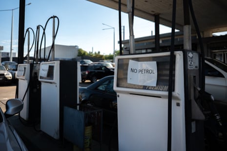 Empty fuel pumps at a service station in Essendon, Melbourne on Tuesday.