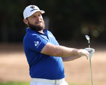 Tyrrell Hatton, the defending Dubai Desert Classic champion, in action