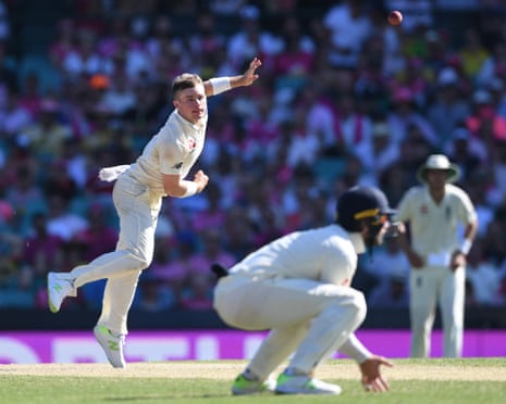 Bowler Mason Crane in action for England against Australia in Sydney in 2018.