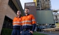 Shannon Logue and Andrew Gough in front of the station