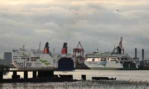 Sea ferries sailing into Dublin port