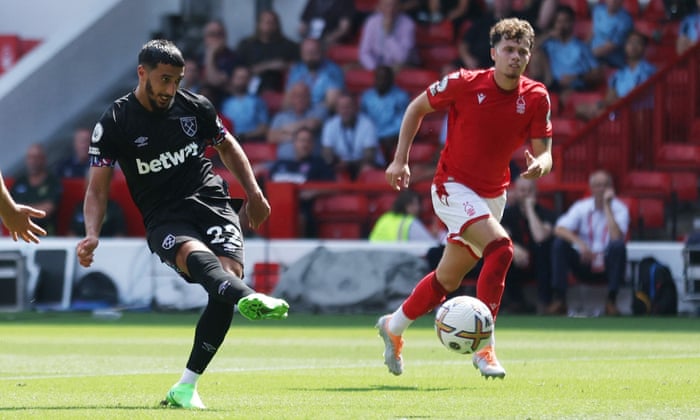 West Ham United's Said Benrahma scores their first goal.