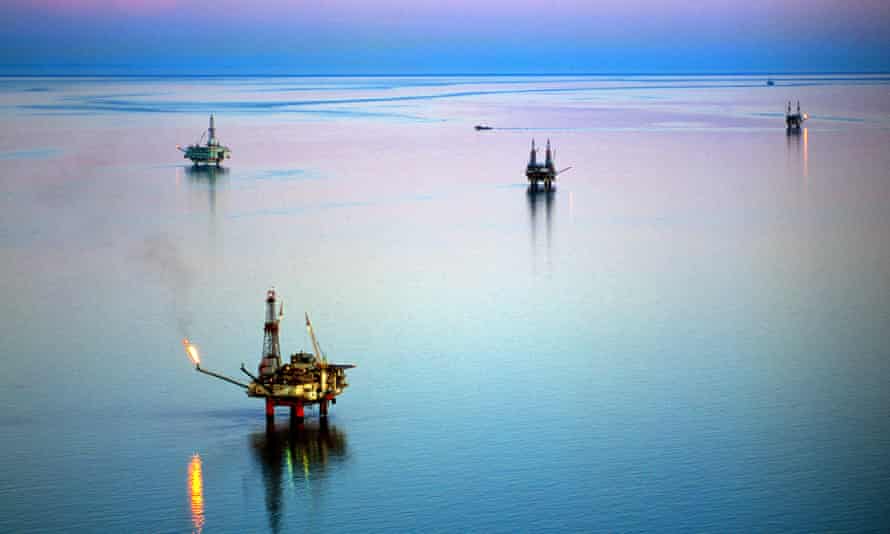 Offshore oil and gas production in the Cook Inlet oilfield of Alaska.