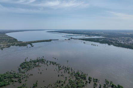 A flooded landscape.
