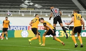 Newcastle United’s Jamaal Lascelles scores their first goal.