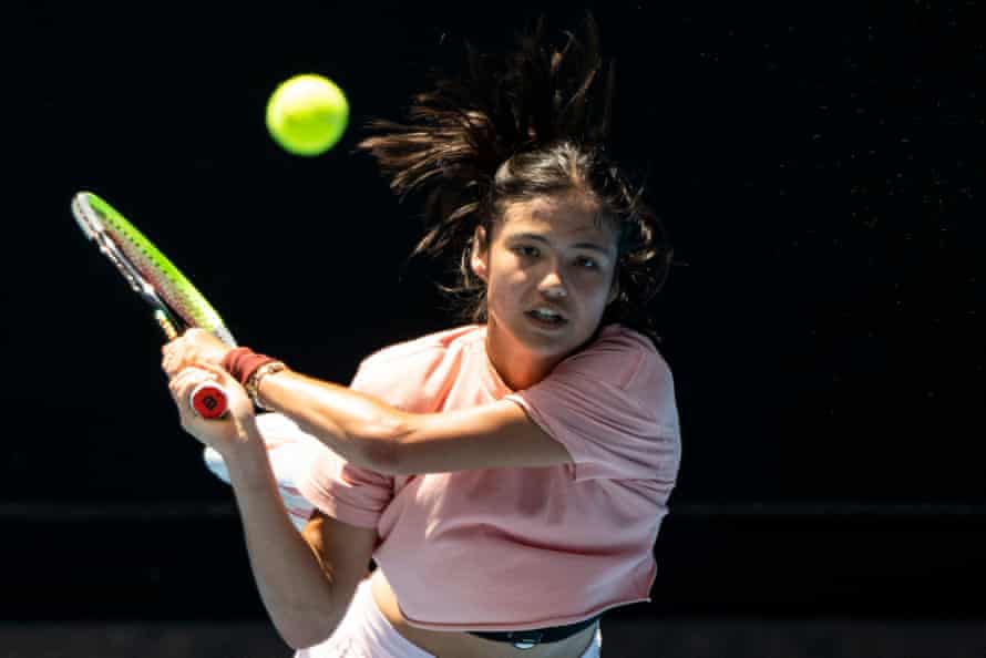 Emma Raducanu during a practice session in Melbourne on Thursday.