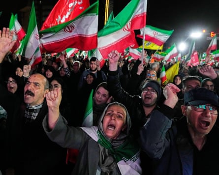 Protesters against the US-Israeli war on Iran at a rally in Tehran.