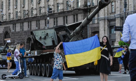 An exhibition of destroyed Russian military equipment in Kyiv, Ukraine