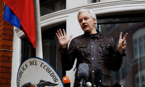 Julian Assange on the balcony of the Ecuadorian embassy in London, 19 May 2017.