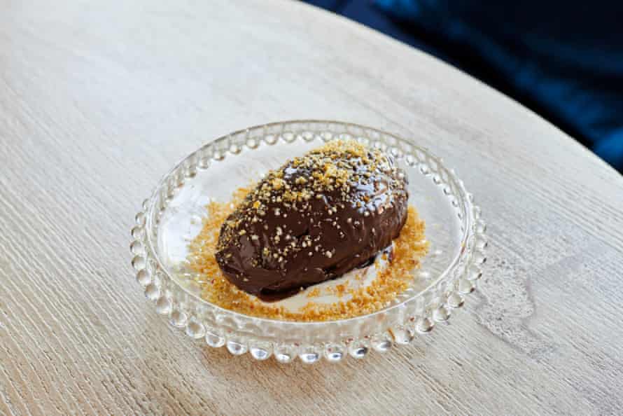The Cove chocolate ganache with creme fraiche and hazelnut praline.
