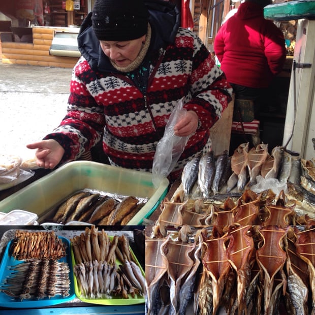 Omul fish for sale at Lake Baikal.