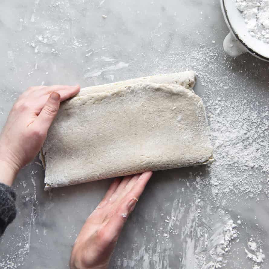 Demonstration of a business letter fold on the dough