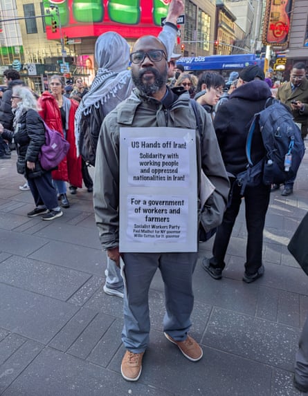 Willie Cotton of the Socialist Workers Party at a protest in New York’s Times Square on Saturday.