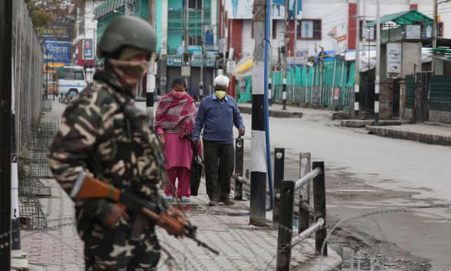 Indian paramilitary soldier during the lockdown in Srinagar last month