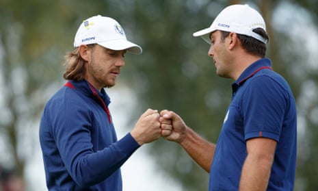 Tommy Fleetwood and Francesco Molinari won both of their matches on the opening day of the 2018 Ryder Cup.