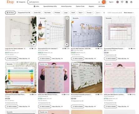 Wall planners for sale on Etsy