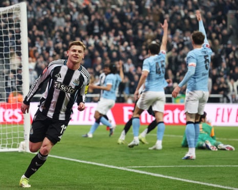 Newcastle United’s Harvey Barnes celebrates scoring their first goal.