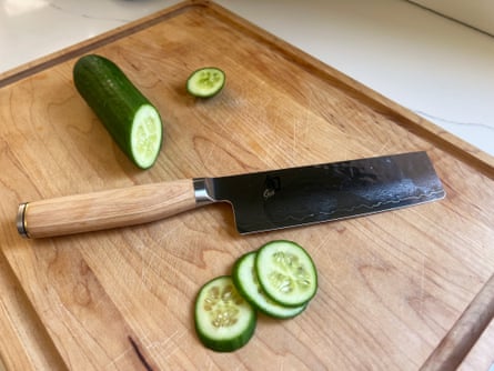 A Nakiri knife on a cutting board