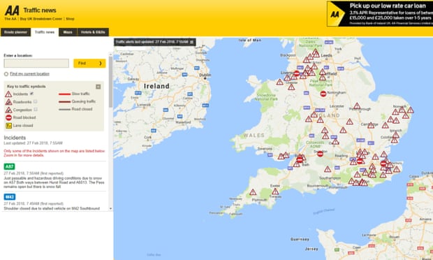 The AA’s Traffic news site.