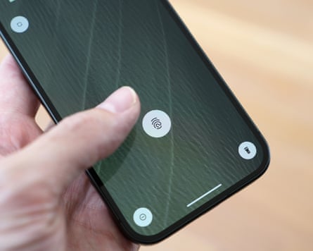 The fingerprint scanner in the screen of the Google Pixel 11.