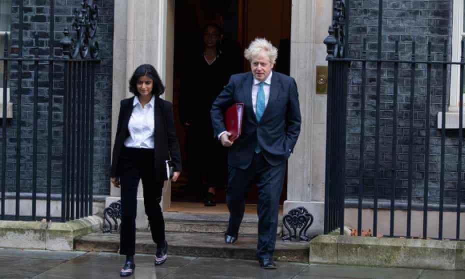 Boris Johnson with Munira Mirza, director of No 10’s policy unit, in Downing Street.