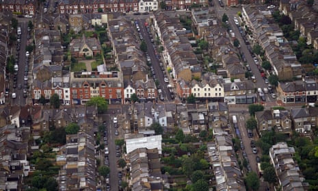 An aerial view of terraced housing in west London. 
