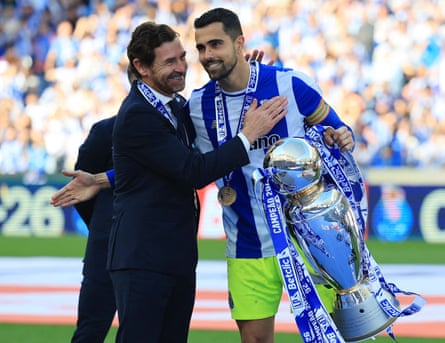 FC Porto’s Diogo Costa and president Andre Villas-Boas celebrate with the Primeira Liga trophy