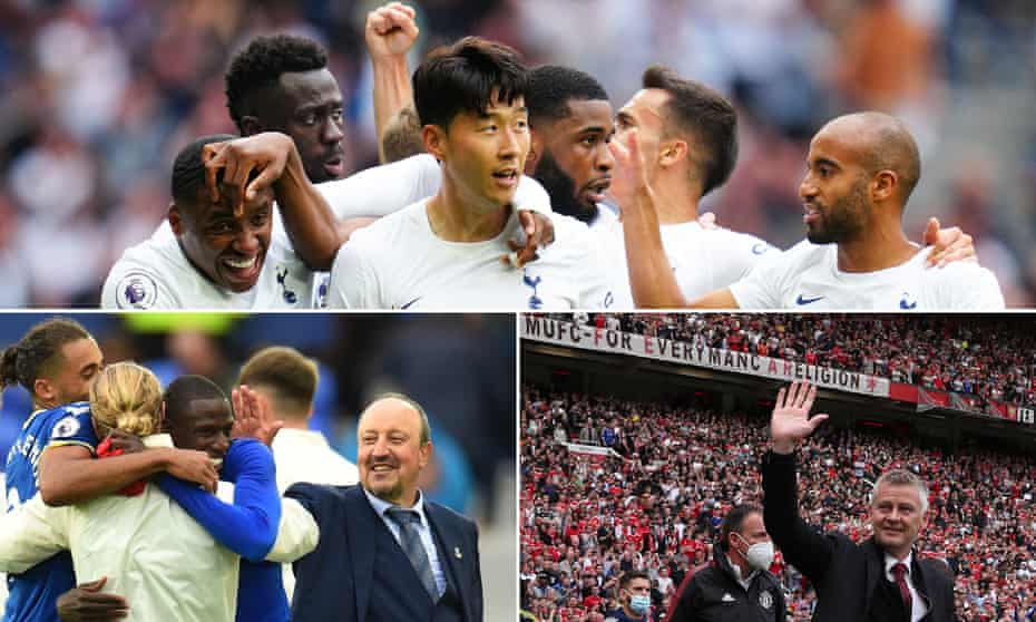 Those were the days, my friend – Son Heung-Min is congratulated after scoring  Spurs’ winner against Manchester City, Ole Gunnar Solskjær waves to the United fans before the Leeds game and Rafael Benítez celebrates an Everton win.